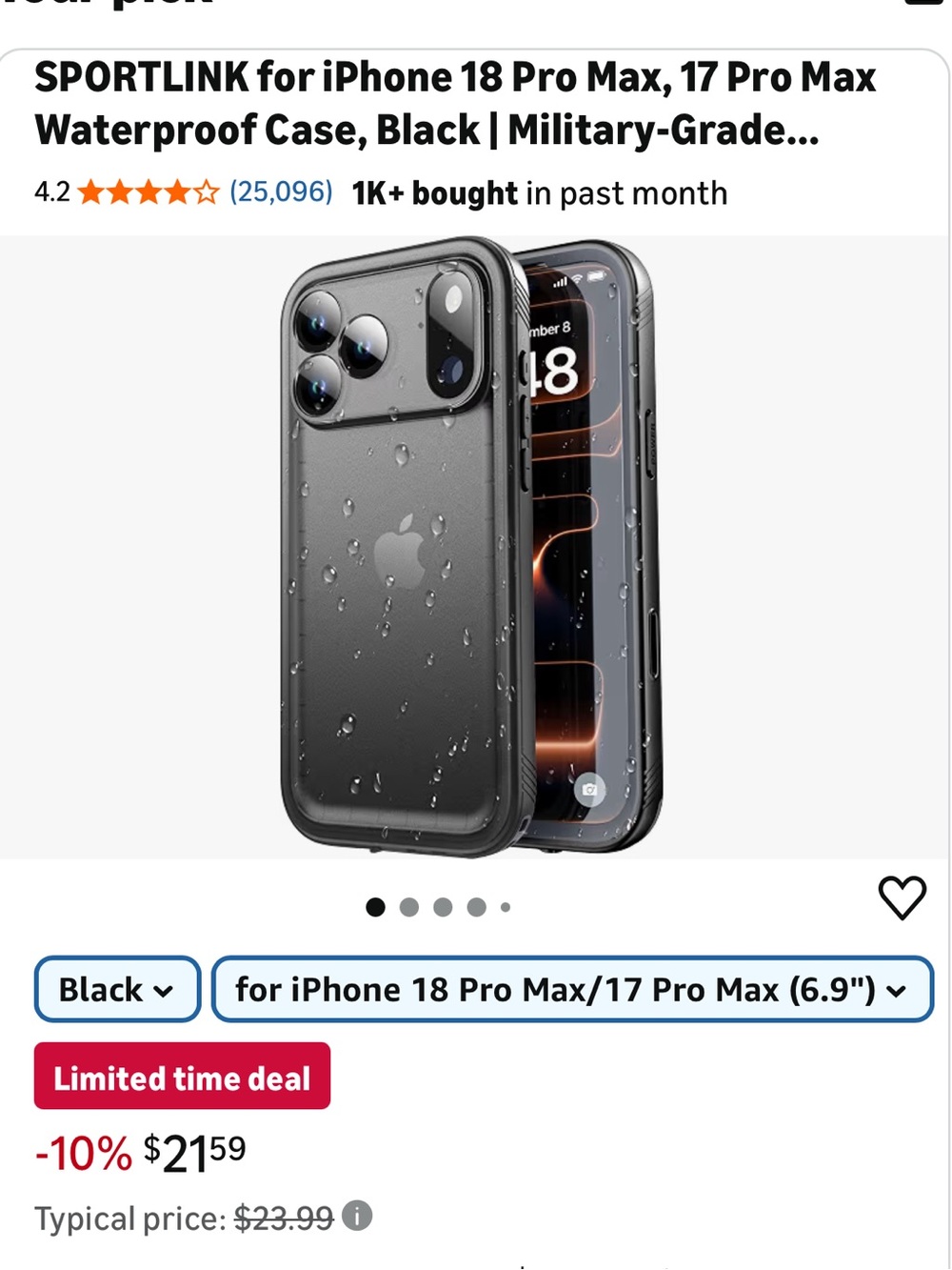 IPhone 17 Pro Max Military Grade Shock Proof Waterproof Drop Proof Case Black